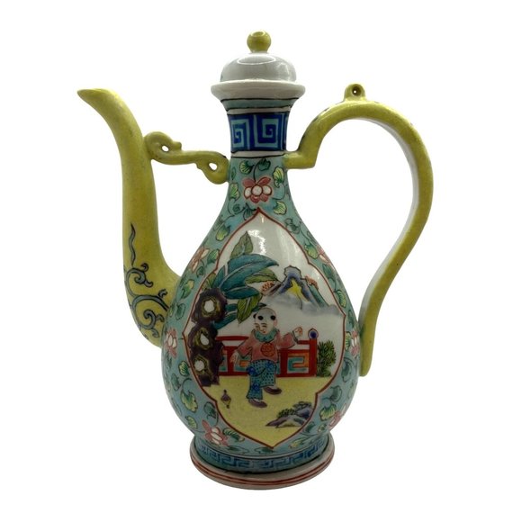 Accents Vintage Japanese Hand Painted Porcelain Teapot Lid Figures